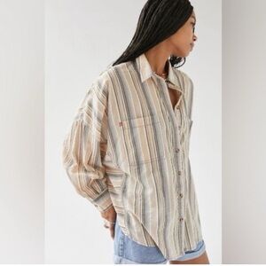 BDG Bell Button-Down Shirt Urban Outfitters Striped Oversized Long Sleeve Top Sm